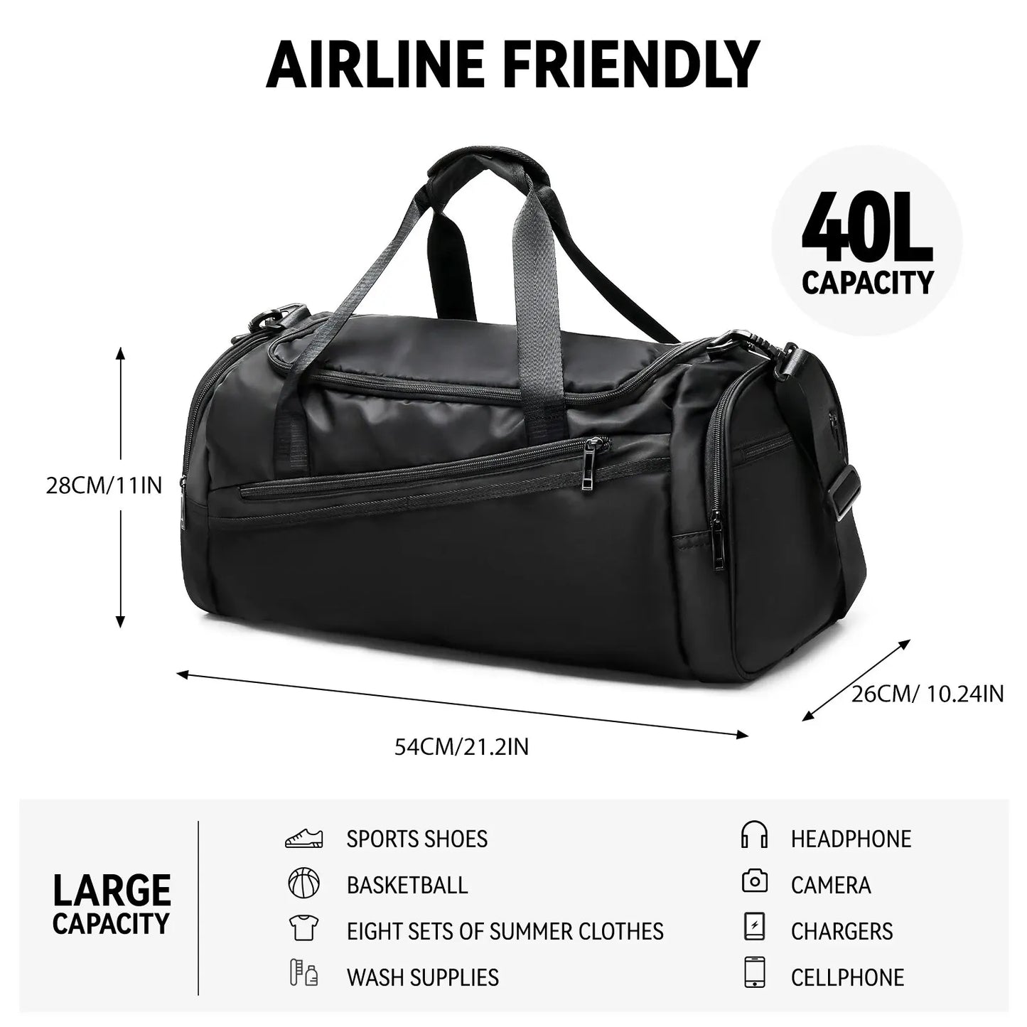 40L Sports Gym Duffel Bag